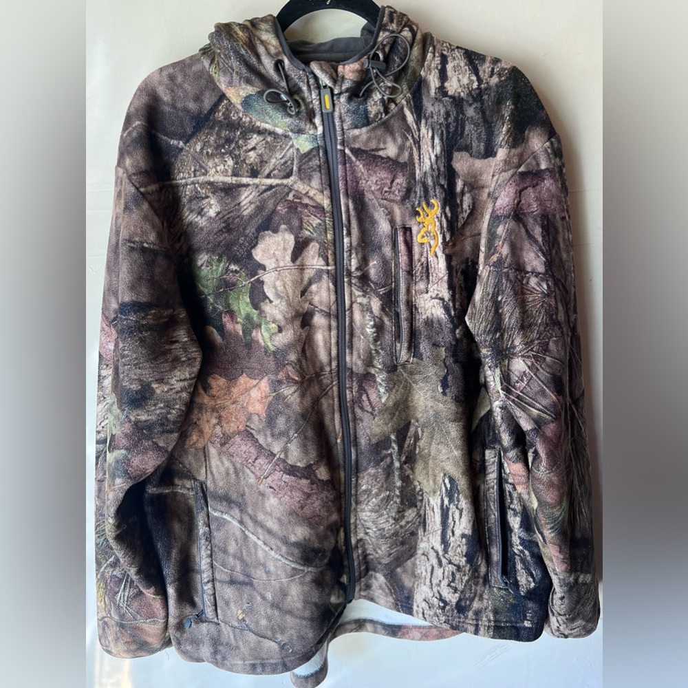 💚 Browning Realtree Camouflage Hooded Fleece Jacket Mens Multicolor Full Zip XL